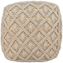 Northlight 18" Beige Handmade Macramé Natural Cotton Square Pouf Ottoman -Home Decor GUEST 71f24aeb 5d2b 4957 b6ce d6b53b07bd71