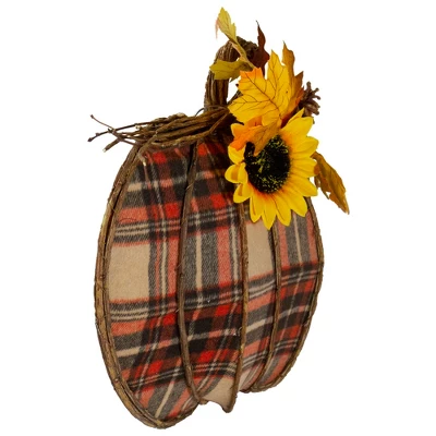 Northlight 14" Orange And Brown Plaid Fall Harvest Pumpkin Wall Decor 3 Northlight 14" Orange And Brown Plaid Fall Harvest Pumpkin Wall Decor - Image 3