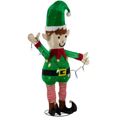 Northlight 34.25" LED Lighted Elf Holding Christmas Lights Outdoor Yard Decoration 4 Northlight 34.25" LED Lighted Elf Holding Christmas Lights Outdoor Yard Decoration - Image 4