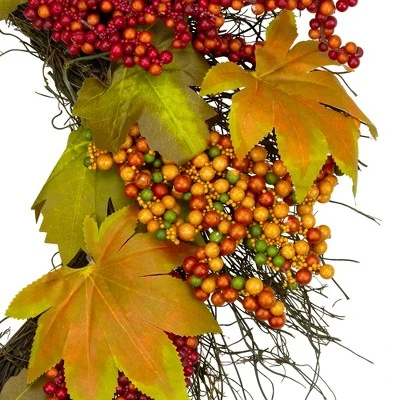 Northlight Maple Leaf And Berry Twig Artificial Fall Harvest Wreath, 22-Inch 3 Northlight Maple Leaf And Berry Twig Artificial Fall Harvest Wreath, 22-Inch - Image 3