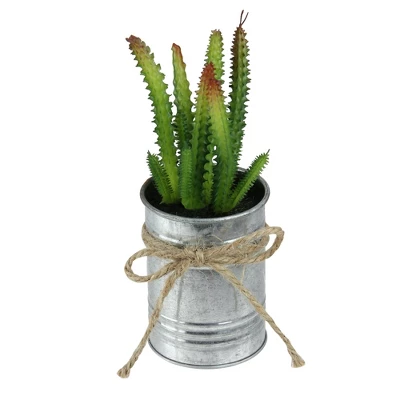 Northlight 7" Ombre Cactus Artificial Potted Plant - Green/Silver 1 Northlight 7" Ombre Cactus Artificial Potted Plant - Green/Silver