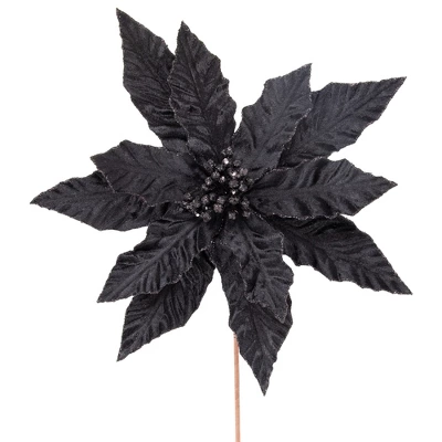 Northlight 26" Black Glittered Poinsettia Christmas Stem Spray 2 Northlight 26" Black Glittered Poinsettia Christmas Stem Spray - Image 2