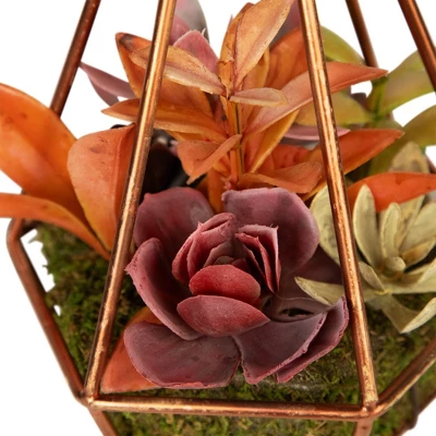 Northlight 9" Succulent Artificial Arrangement In Copper Wire Terrarium - Green/Brown 5 Northlight 9" Succulent Artificial Arrangement In Copper Wire Terrarium - Green/Brown - Image 5
