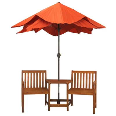 Northlight 70" Acacia Jack And Jill Chair With Table Outdoor Patio Set - Brown 2 Northlight 70" Acacia Jack And Jill Chair With Table Outdoor Patio Set - Brown - Image 2