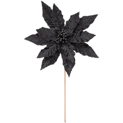 Northlight 26" Black Glittered Poinsettia Christmas Stem Spray 4 Northlight 26" Black Glittered Poinsettia Christmas Stem Spray - Image 4