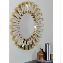 Northlight 25.5" Aztec Sunburst Matte Gold Round Wall Mirror