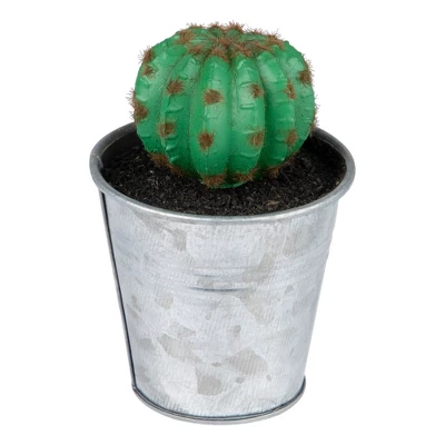 Northlight 3.5" Tropical Cactus In Tin Pot Artificial Potted Plant - Green/Silver 4 Northlight 3.5" Tropical Cactus In Tin Pot Artificial Potted Plant - Green/Silver - Image 4