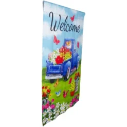 Northlight Welcome Blue Pickup Truck With Flowers Outdoor House Flag 28" X 40" -Home Decor GUEST 813b40ff 82f3 4e9e 893f d47a45a1c2e4