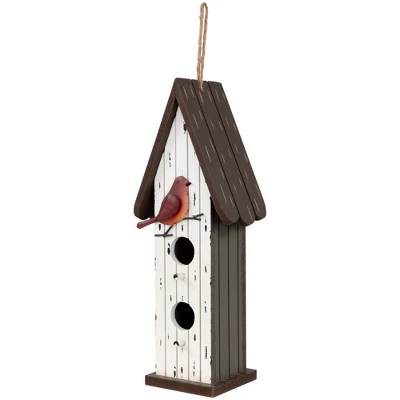Northlight Wooden Birdhouse With Metal Bird Wall Decoration - 14.5" - Antique White 4 Northlight Wooden Birdhouse With Metal Bird Wall Decoration - 14.5" - Antique White - Image 4