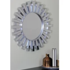 Northlight 25.5" Matte Silver Sunburst Round Wall Mirror