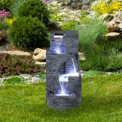 Northlight 32.25" Black And Gray Lighted Three-tier Outdoor Garden Water Fountain 1 Northlight 32.25" Black And Gray Lighted Three-tier Outdoor Garden Water Fountain