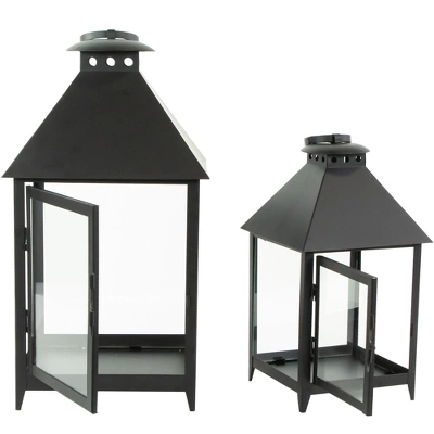 Northlight Set Of 2 Black Modern Style Candle Lanterns 15.75" 3 Northlight Set Of 2 Black Modern Style Candle Lanterns 15.75" - Image 3