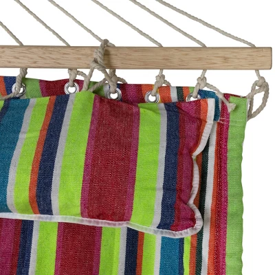 Northlight Striped Quilted Two Person Double Hammock With Pillow - 9' X 55" - Multicolor 4 Northlight Striped Quilted Two Person Double Hammock With Pillow - 9' X 55" - Multicolor - Image 4