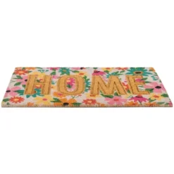 Northlight Pink And Orange Floral "Home" Outdoor Natural Coir Doormat 18" X 30" -Home Decor GUEST 87aa9775 e08e 403a b7d9 f46ff869a3ff