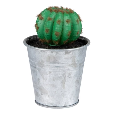 Northlight 3.5" Tropical Cactus In Tin Pot Artificial Potted Plant - Green/Silver 3 Northlight 3.5" Tropical Cactus In Tin Pot Artificial Potted Plant - Green/Silver - Image 3