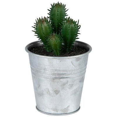 Northlight 3.5" Tropical Cactus In Tin Pot Artificial Potted Plant - Green/Red 3 Northlight 3.5" Tropical Cactus In Tin Pot Artificial Potted Plant - Green/Red - Image 3