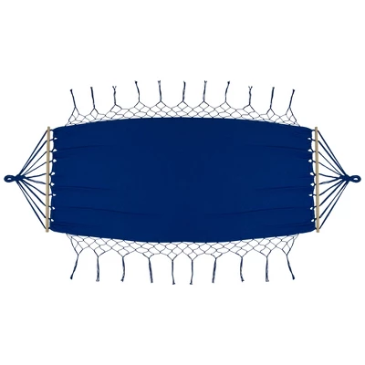 Northlight Hammock With Netted Fringe And Wooden Bars - 100" X 41" - Blue 9 Northlight Hammock With Netted Fringe And Wooden Bars - 100" X 41" - Blue - Image 9