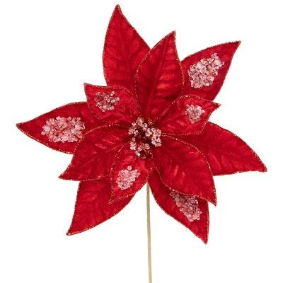 Northlight 28" Icy Red Velvet Poinsettia Glittered Christmas Stem Spray 2 Northlight 28" Icy Red Velvet Poinsettia Glittered Christmas Stem Spray - Image 2