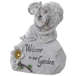 Northlight 9.25" Gray Solar Powered "Welcome To Our Garden" Angel Outdoor Garden Statue -Home Decor GUEST 8d5e1a20 49ff 4891 8e08 8cd80b37ae3b
