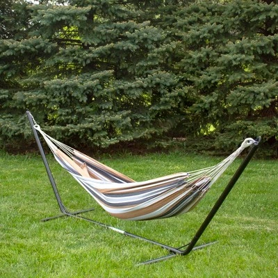 Northlight 73" X 58.5" Striped Double Brazilian Hammock - Brown/White 2 Northlight 73" X 58.5" Striped Double Brazilian Hammock - Brown/White - Image 2