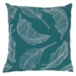 Northlight 17" Square Tropical Leaf Canvas Indoor Throw Pillow - Teal Green