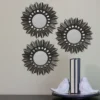 Northlight Set Of 3 Floral Sunburst Brushed Bronze Round Wall Mirrors 9.5"