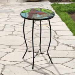 Northlight 19" Blue And Red Cardinal Glass Patio Side Table