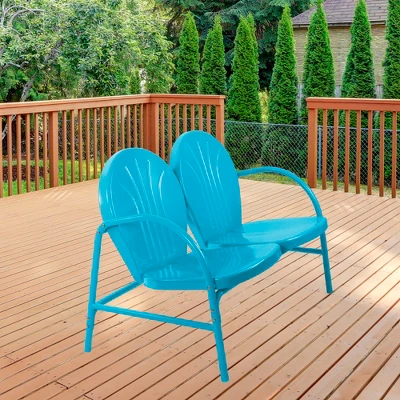 Northlight 47-Inch Outdoor Retro Tulip Loveseat, Sky Blue 1 Northlight 47-Inch Outdoor Retro Tulip Loveseat, Sky Blue