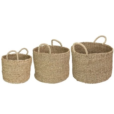 Northlight Set Of 3 Natural Beige Round Seagrass Table And Floor Baskets 4 Northlight Set Of 3 Natural Beige Round Seagrass Table And Floor Baskets - Image 4