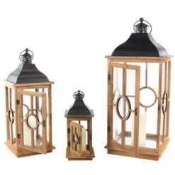 Northlight Set Of 3 Natural Wood Candle Lanterns With Black Metal Tops 26.5" -Home Decor GUEST 959aac78 28ae 41d3 98df d5055ea147f9