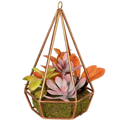 Northlight 9" Succulent Artificial Arrangement In Copper Wire Terrarium - Green/Brown 2 Northlight 9" Succulent Artificial Arrangement In Copper Wire Terrarium - Green/Brown - Image 2