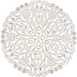 Northlight 24" Brushed Antique White Damask Round Wall Panel