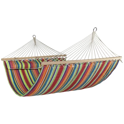 Northlight Striped Quilted Two Person Double Hammock With Pillow - 9' X 55" - Multicolor 2 Northlight Striped Quilted Two Person Double Hammock With Pillow - 9' X 55" - Multicolor - Image 2