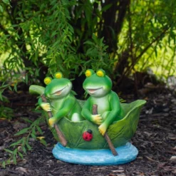 Northlight 10" Green Frogs In A Lily Pad Outdoor Garden Statue