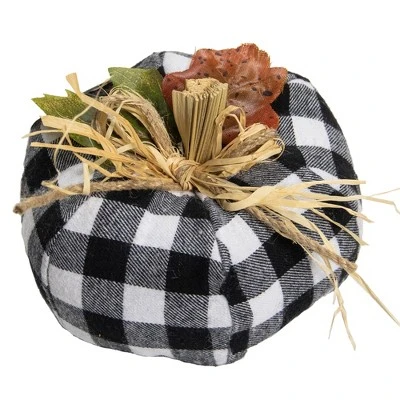 Northlight 5" White And Black Buffalo Plaid Fall Harvest Pumpkin 2 Northlight 5" White And Black Buffalo Plaid Fall Harvest Pumpkin - Image 2