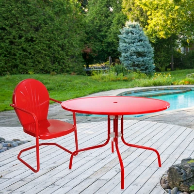Northlight 39.25-Inch Outdoor Retro Metal Tulip Dining Table, Red 1 Northlight 39.25-Inch Outdoor Retro Metal Tulip Dining Table, Red