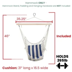 Northlight Macrame Cotton Hammock Chair With Striped Cushion - 46" X 35.25" - Cream And Blue -Home Decor GUEST 9a65fd5e 0da8 4b45 a887 d354dd5c6f64