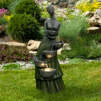 Northlight 39" Lighted Modern Faceless Woman Tiered Outdoor Garden Water Fountain 1 Northlight 39" Lighted Modern Faceless Woman Tiered Outdoor Garden Water Fountain