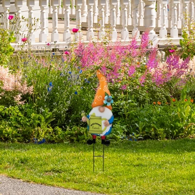 Northlight Welcome Friends Gnome Spring Outdoor Garden Stake - 22" - Orange 1 Northlight Welcome Friends Gnome Spring Outdoor Garden Stake - 22" - Orange