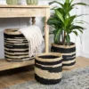 Northlight Set Of 3 Black And Beige Zig Zag Sew Seagrass Storage Baskets 15.5"