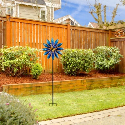 Northlight Blue Flower With Butterfly Outdoor Pinwheel Garden Stake - 4' 1 Northlight Blue Flower With Butterfly Outdoor Pinwheel Garden Stake - 4'