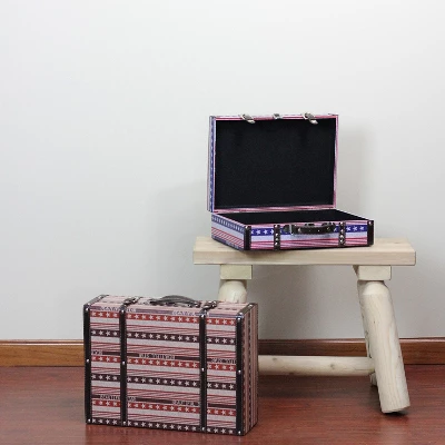Northlight Set Of 2 Vintage-Style Red, White And Blue Beautiful Star Decorative Wooden Luggage Trunks 17.5" 2 Northlight Set Of 2 Vintage-Style Red, White And Blue Beautiful Star Decorative Wooden Luggage Trunks 17.5" - Image 2
