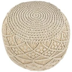 Northlight 18" Solid Cream Macrame Round Handmade Natural Cotton Pouf Ottoman -Home Decor GUEST a0abf316 2775 4459 bda8 137cc71afb9a