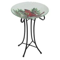 Northlight 21" Red Cardinal And Pine Cone Glass Bird Bath With Stand -Home Decor GUEST a34e1965 43a2 493b abc4 7e305fc2ee08