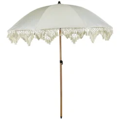 Northlight Outdoor Macrame Boho Beach Market Umbrella With Tilt - 6.5' - Cream -Home Decor GUEST a57ac20d 9577 4851 ad48 1e50ce15401e