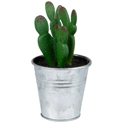 Northlight 3.5" Tropical Cactus In Tin Pot Artificial Potted Plant - Red/Green 3 Northlight 3.5" Tropical Cactus In Tin Pot Artificial Potted Plant - Red/Green - Image 3