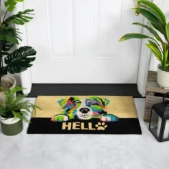 Northlight Ivory And Black "Hello" Multicolor Dog Outdoor Coir Doormat 18" X 30"
