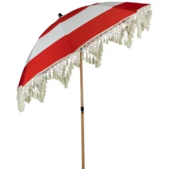Northlight Striped Outdoor Macrame Boho Beach Market Umbrella With Tiltt- 6.5' - Red And White 11 Northlight Striped Outdoor Macrame Boho Beach Market Umbrella With Tiltt- 6.5' - Red And White -Home Decor GUEST ae33e361 2ac5 4a71 9131 d8e45232c7c9
