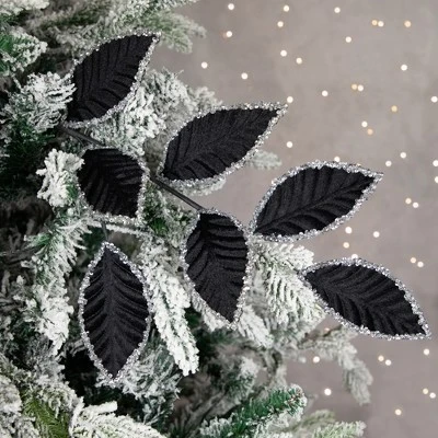 Northlight 26" Black And Silver Sequin Leaves Christmas Spray 2 Northlight 26" Black And Silver Sequin Leaves Christmas Spray - Image 2