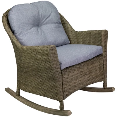 Northlight 34" Gray Resin Wicker Deep Seated Rocker Chair With Gray Cushions 2 Northlight 34" Gray Resin Wicker Deep Seated Rocker Chair With Gray Cushions - Image 2